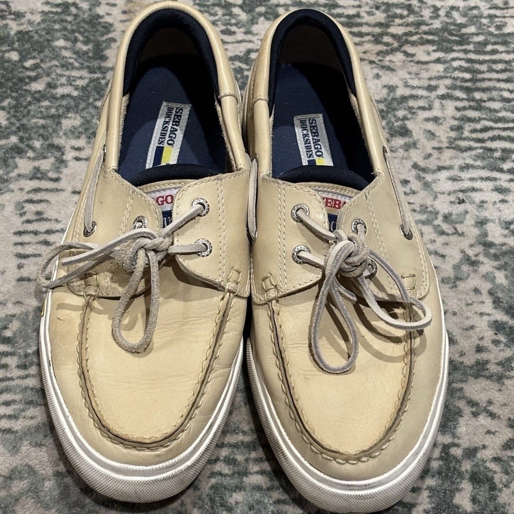Cream leather Sebago Docksides boat shoes 10M